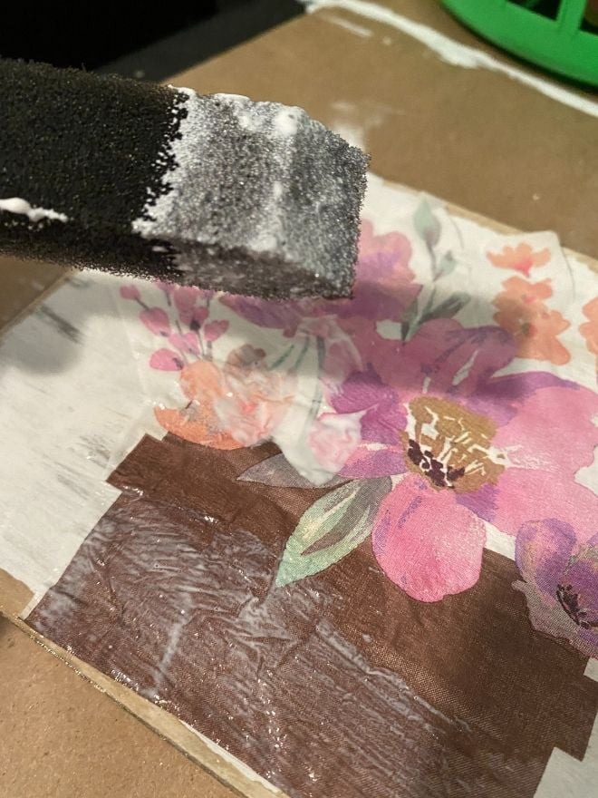 DIY Aged Spring Sign with Decoupage Napkin
