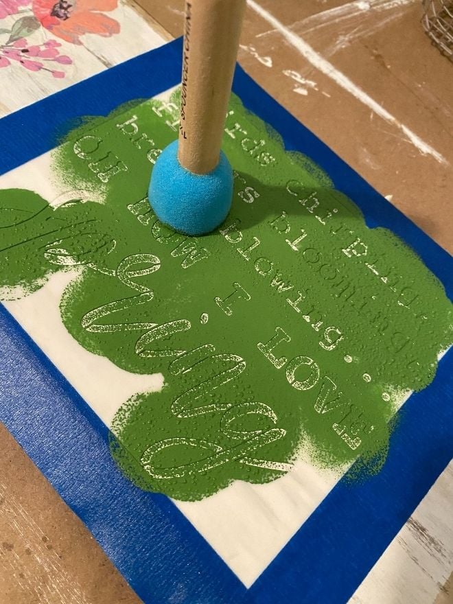 DIY Aged Spring Sign with Decoupage Napkin