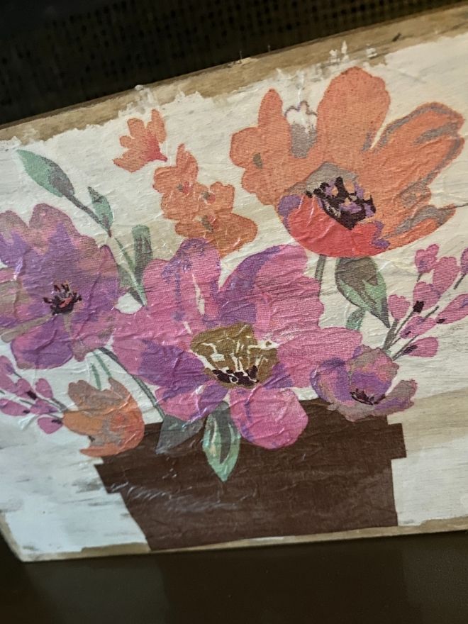 DIY Aged Spring Sign with Decoupage Napkin
